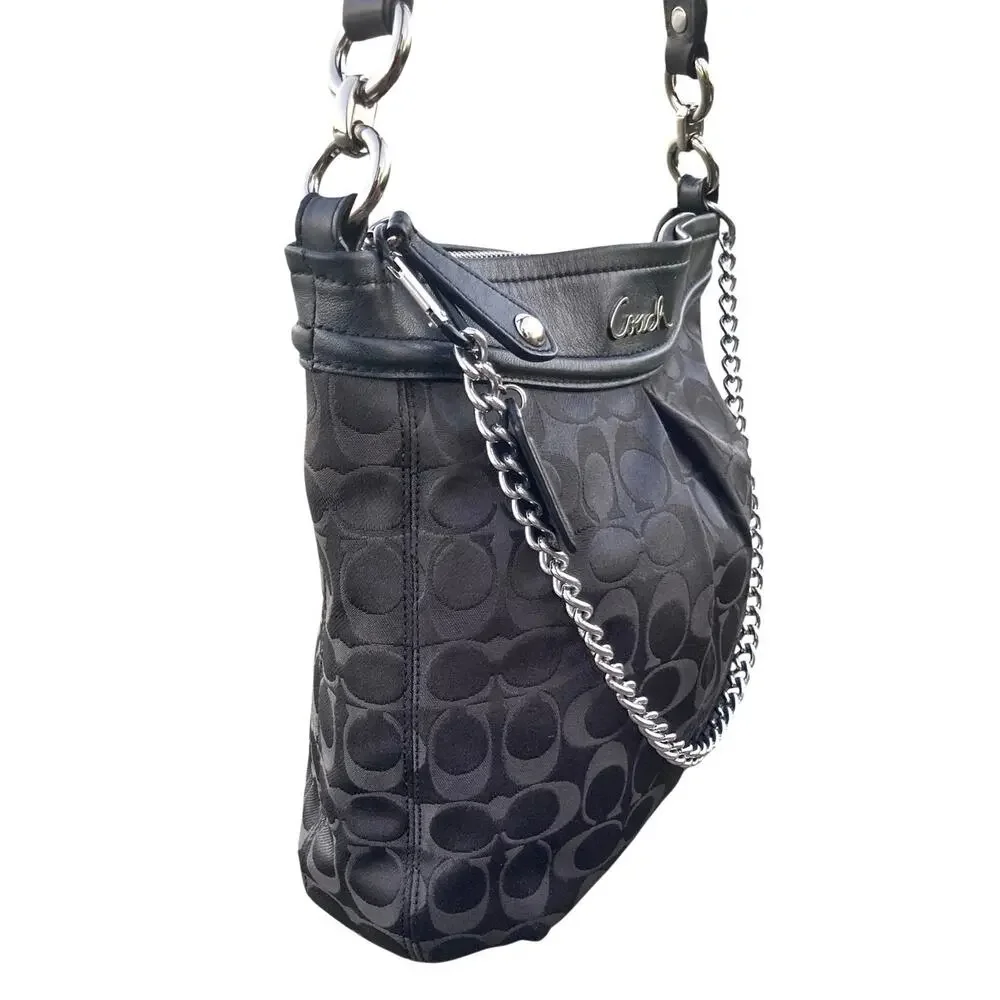 Y2K Coach Ashley Signature C Sateen F20111 Shoulder Hobo Bag Chain Jacquard EUC